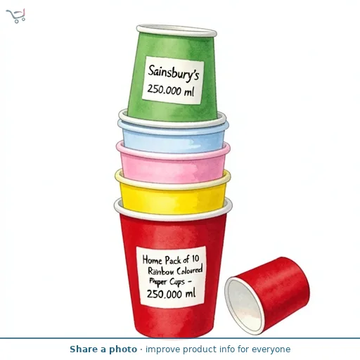 Sainsbury's Home Pack of 10 Rainbow Coloured Paper Cups - 250ml