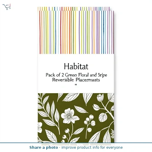 Habitat Pack of 2 Green Floral and Stripe Reversible Placemats