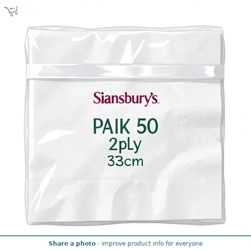 Sainsbury's Home Pack of 50 2ply White Paper Napkins - 33cm