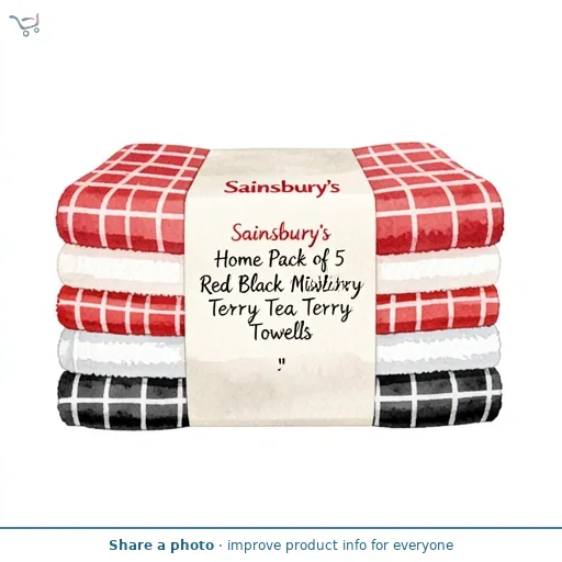Sainsbury's Home Pack of 5 Red Black Mixed Terry Tea Towels