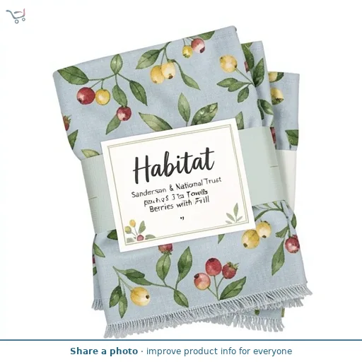 Habitat x Sanderson & National Trust Pack of 3 Tea Towels Berries with Frill