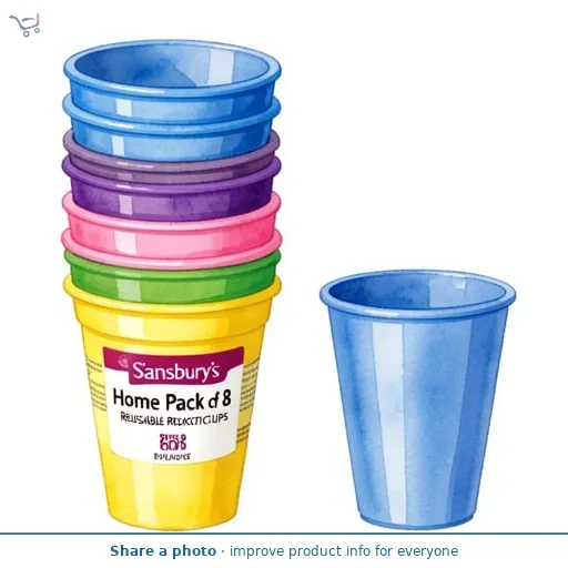 Sainsbury's Home Pack of 8 Reusable Recyclable Bright Plastic Cups