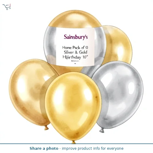 Sainsbury's Home Pack of 10 Silver & Gold Happy Birthday 10" Balloons