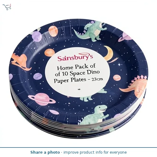 Sainsbury's Home Pack of 10 Space Dino Paper Plates - 23cm