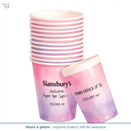 Sainsbury's Home Pack of 10 Unicorn Paper Cups - 250ml