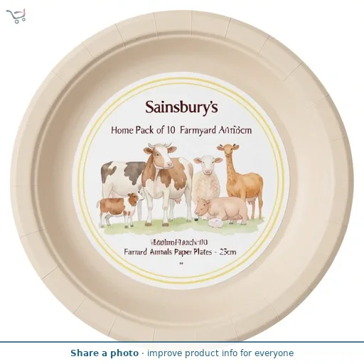 Sainsbury's Home Pack of 10 Farmyard Animals Paper Plates -  23cm