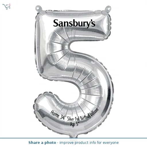 Sainsbury's Home 34" Silver Foil Number Birthday Balloon Age 5