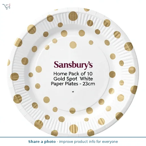 Sainsbury's Home Pack of 10 Gold Spot White Paper Plates - 23cm