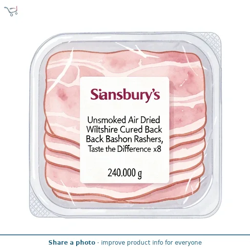 Sainsbury's Unsmoked Air Dried Wiltshire Cured Back Bacon Rashers, Taste the Difference x8 240g
