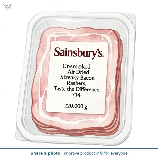 Sainsbury's Unsmoked Air Dried Streaky Bacon Rashers, Taste the Difference x14 220g