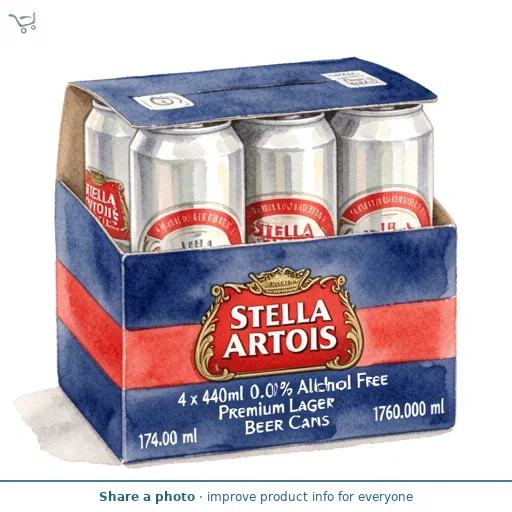 Stella Artois 0.0% Alcohol Free Premium Lager Beer Cans 4 x 440ml