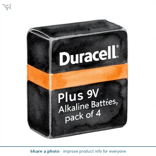 Duracell Plus 9V Alkaline Batteries, pack of 4