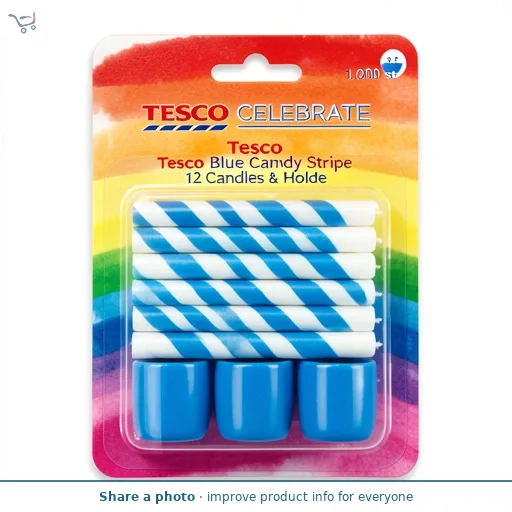 Tesco Blue Candy Stripe 12 Candles & Holde