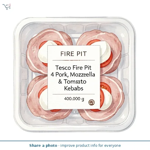 Tesco Fire Pit 4 Pork, Mozzarella & Tomato Kebabs 400G
