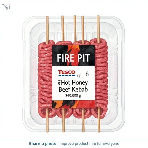 Tesco Firepit 6 Hot Honey Beef Kebab 360g