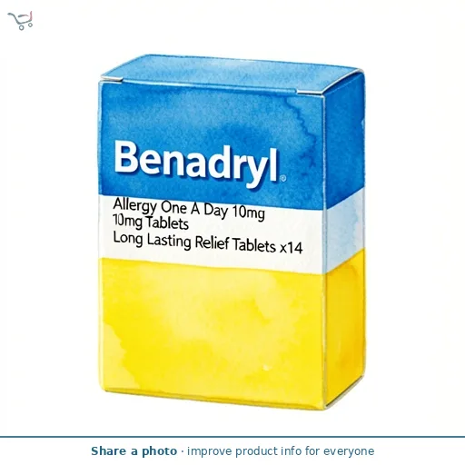 Benadryl Allergy One A Day 10mg Tablets Long Lasting Relief Tablets x14