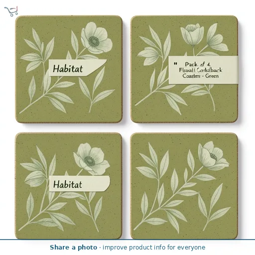 Habitat Pack of 4 Floral Corkback Coasters - Green