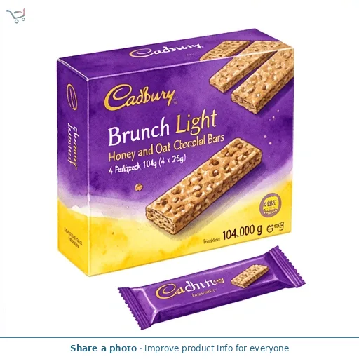 Cadbury Brunch Light Honey and Oat Chocolate Cereal Bars 4 Pack Multipack 104g (4 x 26g)