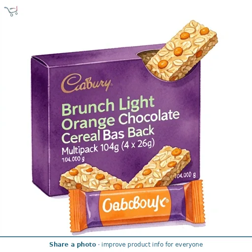 Cadbury Brunch Light Orange Chocolate Cereal Bars 4 Pack Multipack 104g (4 x 26g)