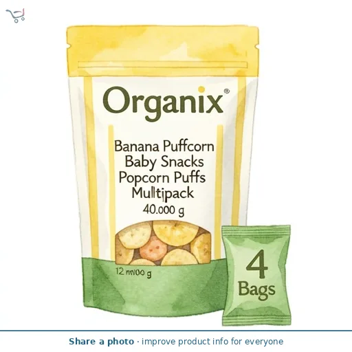 Organix Banana Puffcorn Baby Snacks Popcorn Puffs Multipack 4x10g 12 months+