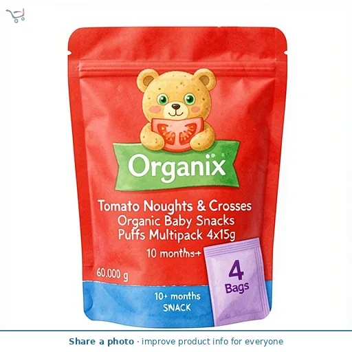 Organix Tomato Noughts & Crosses Organic Baby Snacks Puffs Multipack 4x15g 10 months+