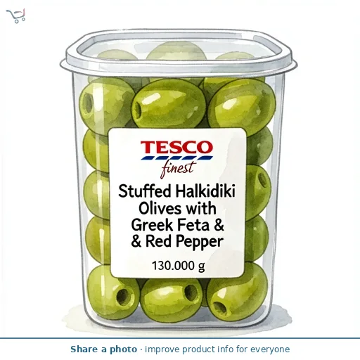 Tesco Finest Stuffed Halkidiki Olives with Greek Feta & Red Pepper 130g
