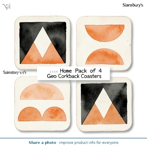 Sainsbury's Home Pack of 4 Geo Corkback Coasters
