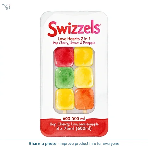 Swizzels Love Hearts 2 in 1 Pop Cherry, Lime, Lemon & Pineapple 8 x 75ml (600ml)