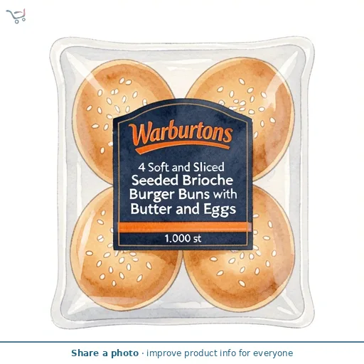 Warburtons 4 Soft and Sliced Seeded Brioche Burger Buns with Butter and Eggs