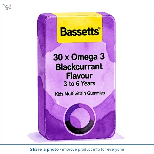 Bassetts 30 x Omega 3 Blackcurrant Flavour 3 to 6 Years Kids Multivitamin Gummies