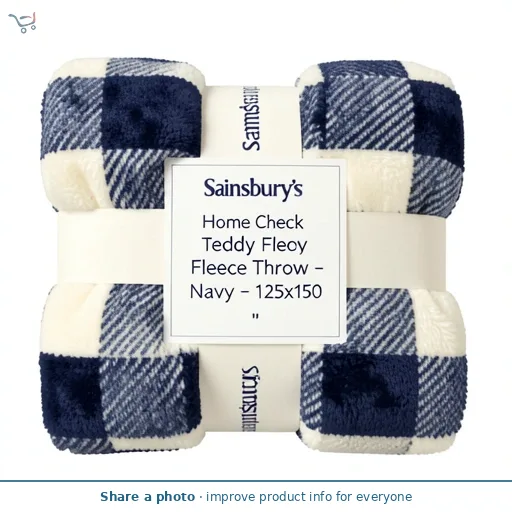 Sainsbury's Home Check Teddy Fleece Throw - Navy - 125x150