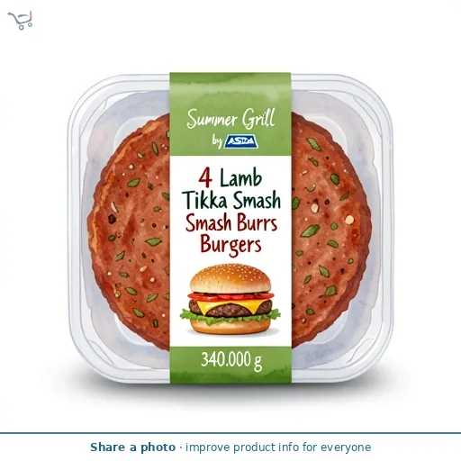 Summer Grill by ASDA Summer Grill by  4 Lamb Tikka Smash Burgers 340g