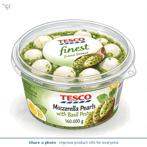 Tesco Finest Mozzarella Pearls with Basil Pesto 160g