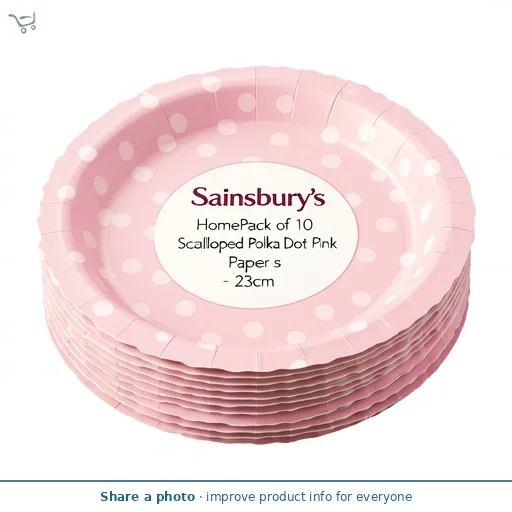 Sainsbury's HomePack of 10 Scalloped Polka Dot Pink Paper Plates - 23cm