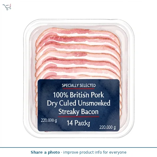 100% British Pork Dry Cured Unsmoked Streaky Bacon 14 Pack