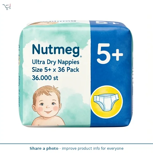 Nutmeg Ultra Dry Nappies Size 5+ x 36 Pack