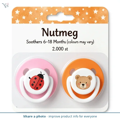 Nutmeg Soothers  6-18 Months (colours may vary)
