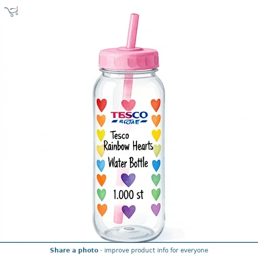 Tesco Rainbow Hearts Water Bottle 550Ml
