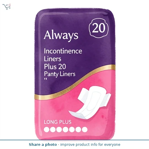 Always Incontinence Liners Long Plus 20 Panty Liners