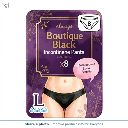 Always Discreet Boutique Underwear Incontinence Pants Plus Large Black x8