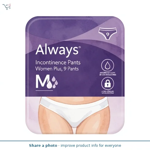 Always Incontinence Pants Women Plus, M, 9 Pants