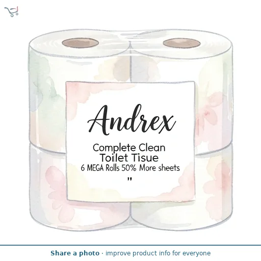 Andrex Complete Clean Toilet Tissue 6 MEGA Rolls 50% More sheets