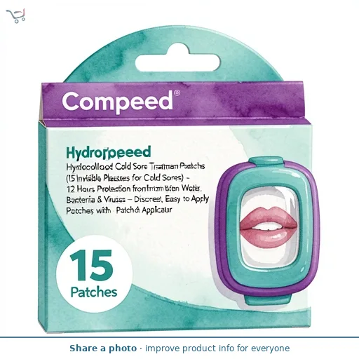 Compeed Hydrocolloid Cold Sore Treatment Patches (15 Invisible Plasters for Cold Sores) - 12 Hours Protection from Water, Bacteria & Viruses - Discreet, Easy to Apply Patches with Patch Applicator