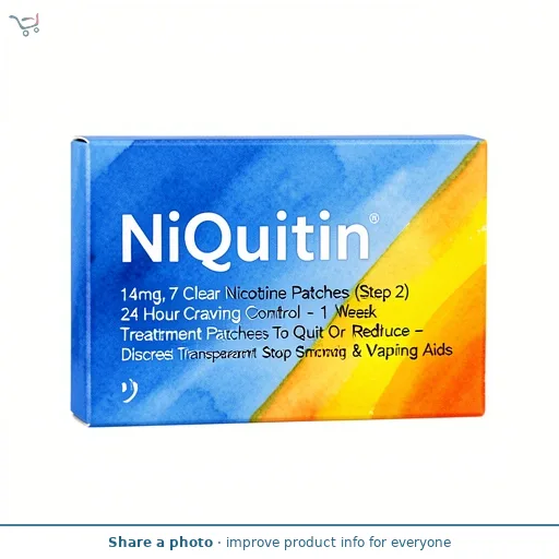 NiQuitin 14mg, 7 Clear Nicotine Patches (Step 2) - 24 Hour Craving Control - 1 Week Treatment Patches To Quit Or Reduce - Discreet Transparent Stop Smoking & Vaping Aids