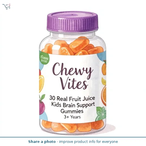 Chewy Vites 30 Real Fruit Juice Kids Brain Support Gummies 3+ Years