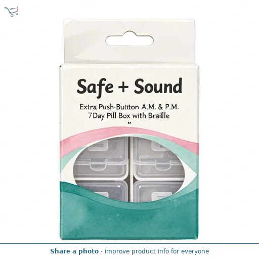 Safe + Sound Extra Push-Button A.M. & P.M. 7 Day Pill Box with Braille