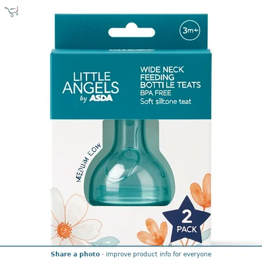 LITTLE ANGELS by ASDA 2 Wide Neck Feeding Bottle Teats 3m+