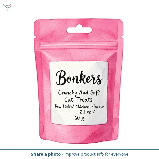 Bonkers Crunchy And Soft Cat Treats Paw Lickin' Chicken Flavour 2.1 oz / 60 g