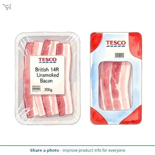 Tesco British 14R Unsmoked Streaky Bacon 300g