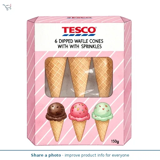 Tesco 6 Dipped Waffle Cones With Sprinkles 150g